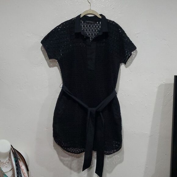 Banana Republic Lace Shirtdress with Belt in Black Size 12 - Picture 4 of 14